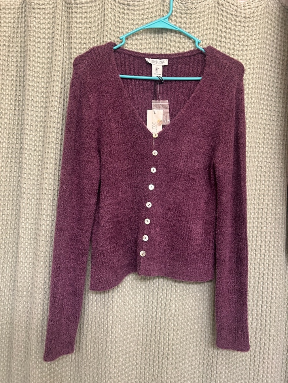 Rachel Zoe Plum V-Neck Button Cardigan